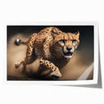 Cheetah wall art design showcasing a vibrant depiction of a cheetah in its natural habitat, printed on high-quality canvas for a striking home decor accent.