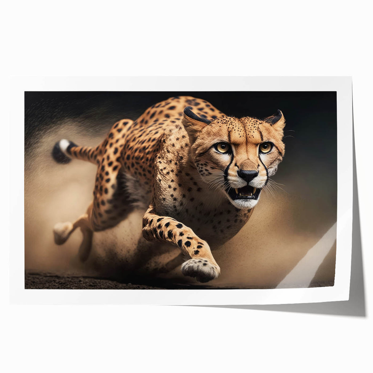 Cheetah wall art design showcasing a vibrant depiction of a cheetah in its natural habitat, printed on high-quality canvas for a striking home decor accent.