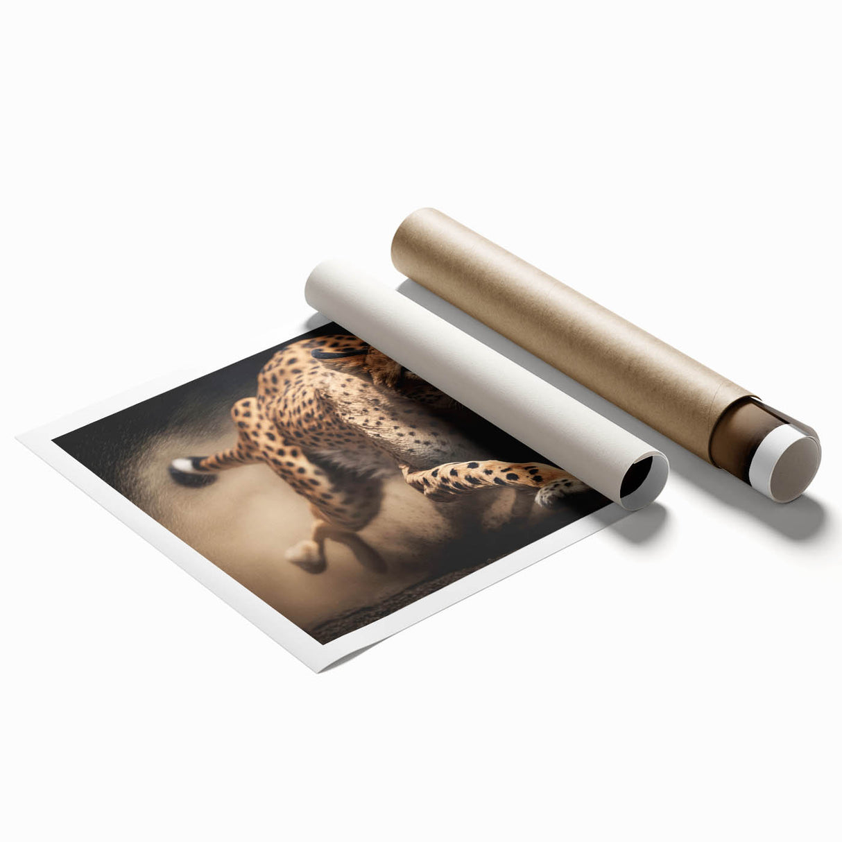 Cheetah wall art rolled print showcasing a vibrant, detailed design featuring a majestic cheetah in its natural habitat, perfect for wildlife enthusiasts and home decor.