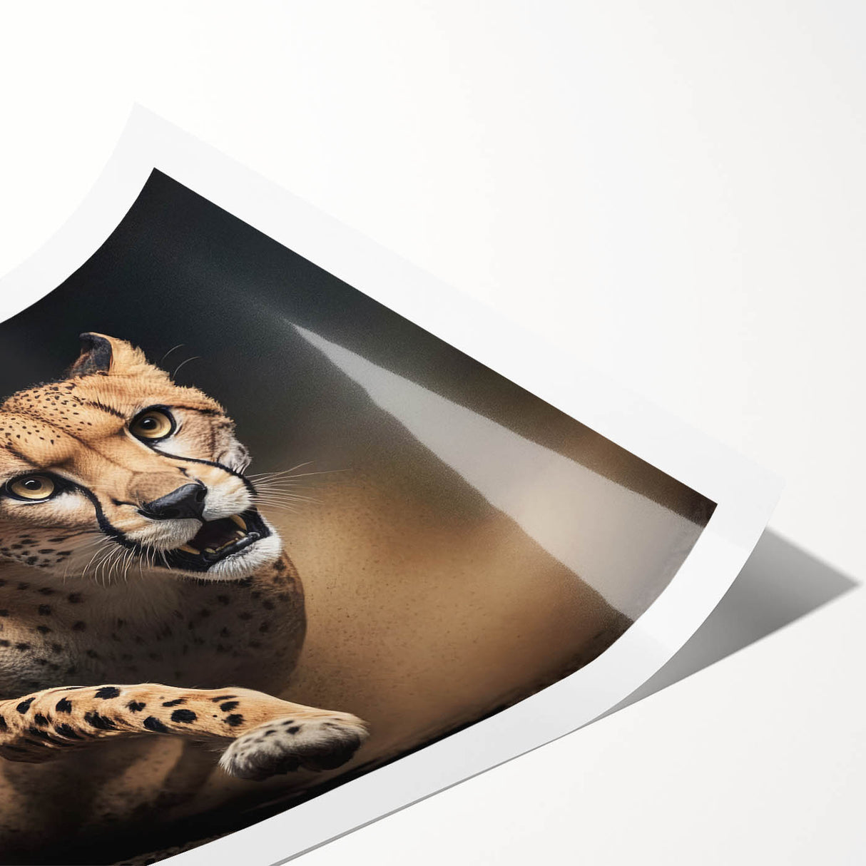 Cheetah-themed wall art print showcasing a vibrant design featuring a striking cheetah in its natural habitat, ideal for wildlife enthusiasts and home decor.