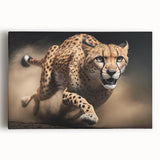 Stretched canvas wall art showcasing a cheetah in a vibrant, colorful design, ideal for adding a wild animal theme to home decor or office space.
