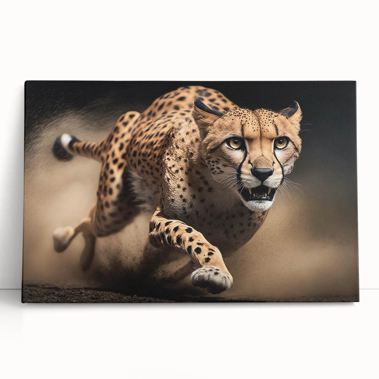 Vibrant canvas wall art featuring a cheetah design, showcasing intricate details and bold colors, perfect for animal lovers and wildlife decor enthusiasts.