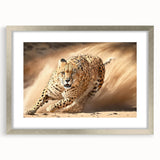 Stylish wall art featuring a stunning cheetah design, elegantly framed in silver with a mat, ideal for enhancing any living space or office decor.