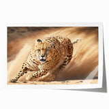 Cheetah wall art design featuring vibrant colors and intricate detailing, ideal for animal lovers and home decor enthusiasts, presented as a rolled print.