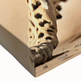 Close-up of a vibrant cheetah wall art design on stretched canvas, showcasing intricate details of the animal's fur and striking gaze, perfect for wildlife enthusiasts.