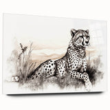 Acrylic wall art featuring a detailed side view of a cheetah, showcasing vibrant colors and intricate design elements, perfect for animal lovers and modern decor.
