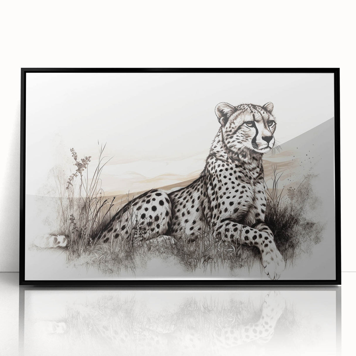 Framed wall art featuring a striking cheetah design in vibrant colors, showcasing the animal's grace and beauty, perfect for wildlife enthusiasts and home decor.