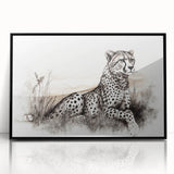 Framed wall art featuring a striking cheetah design in vibrant colors, showcasing the animal's grace and beauty, perfect for wildlife enthusiasts and home decor.
