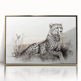 Framed wall art featuring a striking gold-accented cheetah design, showcasing intricate details and vibrant colors, perfect for animal lovers and modern decor.