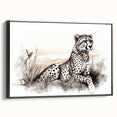 Framed wall art featuring a sleek black canvas design of a cheetah in profile, showcasing vibrant colors and fine details, perfect for wildlife enthusiasts.