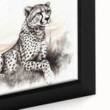 Close-up of a framed canvas wall art featuring a stunning cheetah design, showcasing intricate details and vibrant colors, perfect for animal lovers and wildlife decor.