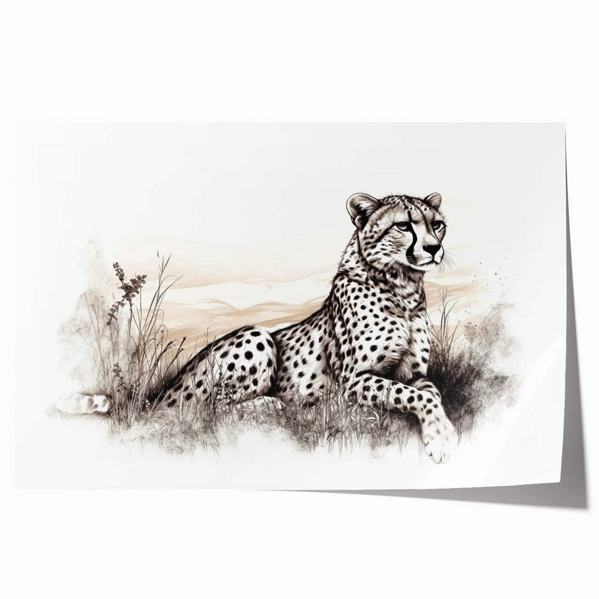 Cheetah-themed wall art print showcasing a stunning cheetah in a vibrant, colorful jungle setting, ideal for adding a wild touch to home decor.