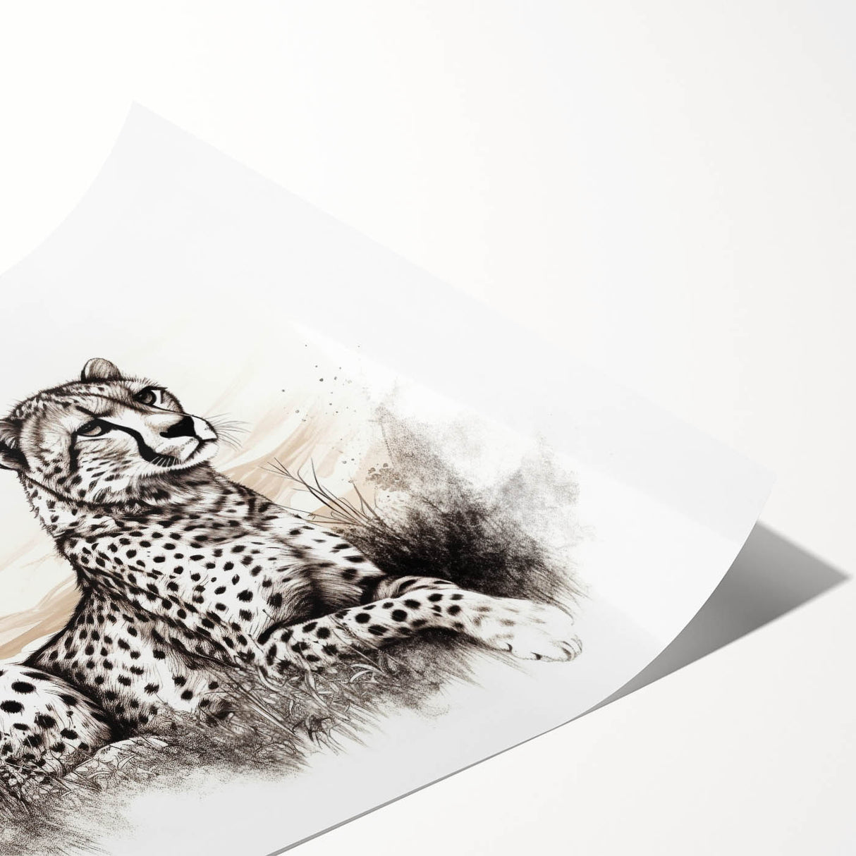 Vibrant cheetah wall art design showcasing a stunning depiction of a cheetah in motion, perfect for animal lovers and home decor enthusiasts. This rolled print emphasizes vivid colors and intricate details, ideal for adding a wild touch to any interior space.
