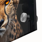 Close-up of a stunning cheetah wall art design, showcasing vibrant colors and intricate details on acrylic glass, perfect for wildlife enthusiasts' decor.