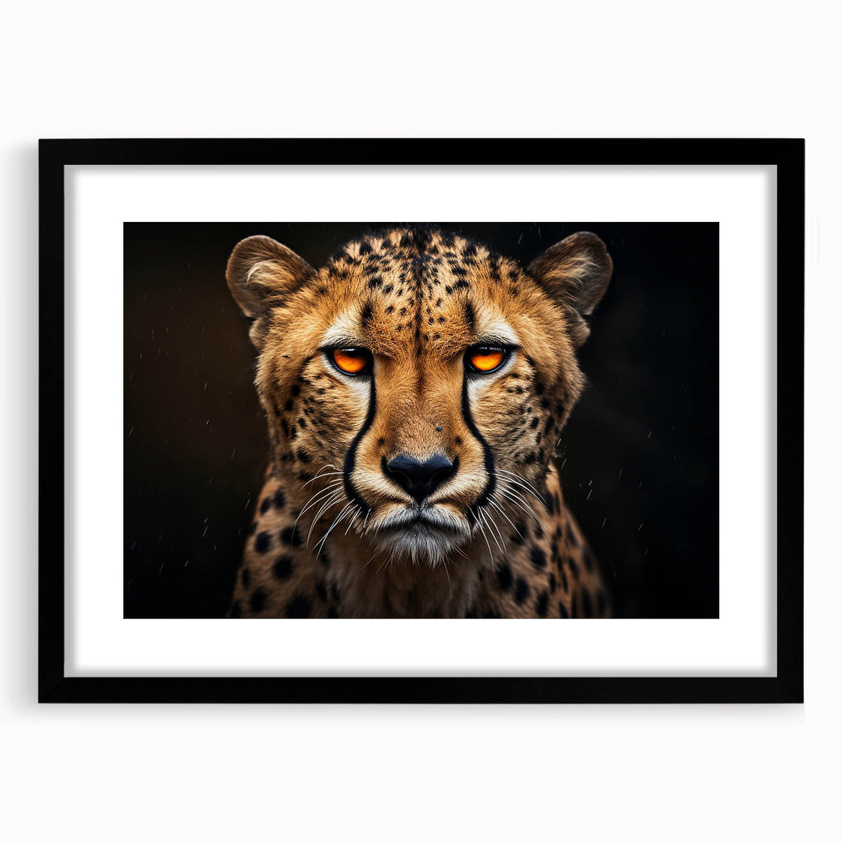 Framed wall art featuring a striking black-and-white cheetah design, showcasing intricate details and textures, perfect for animal lovers and modern decor.