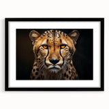 Framed wall art featuring a striking black-and-white cheetah design, showcasing intricate details and textures, perfect for animal lovers and modern decor.