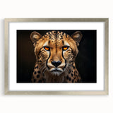 Framed wall art featuring a striking cheetah design from the "Animals: A Wild Life" collection, displayed in a sleek silver frame with a white mat, perfect for enhancing any modern decor.