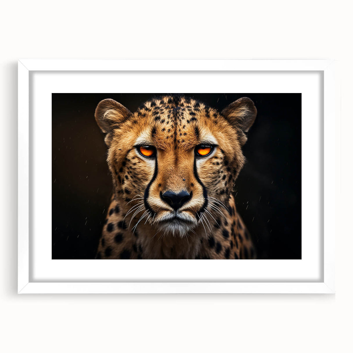Framed white wall art featuring a stunning cheetah design from the "A Wild Life" collection, showcasing intricate details and vibrant colors, perfect for animal lovers.