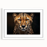 Framed white wall art featuring a stunning cheetah design from the "A Wild Life" collection, showcasing intricate details and vibrant colors, perfect for animal lovers.