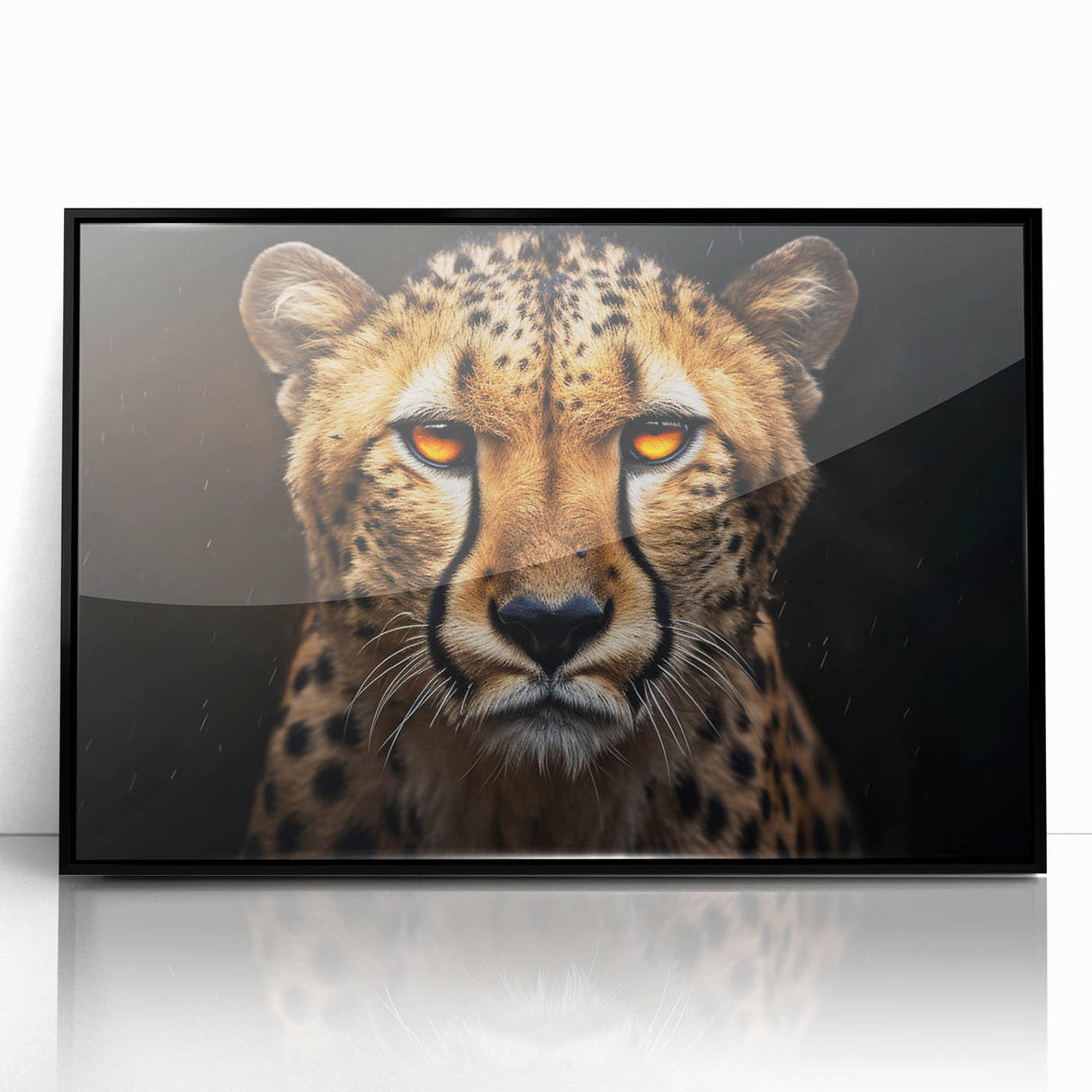 Framed wall art featuring a striking cheetah design, showcasing vibrant colors and intricate details, perfect for animal lovers and home decor enthusiasts.