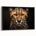 Framed wall art featuring a striking cheetah design in a side view, showcasing vibrant colors and intricate details, perfect for animal lovers and modern decor enthusiasts.