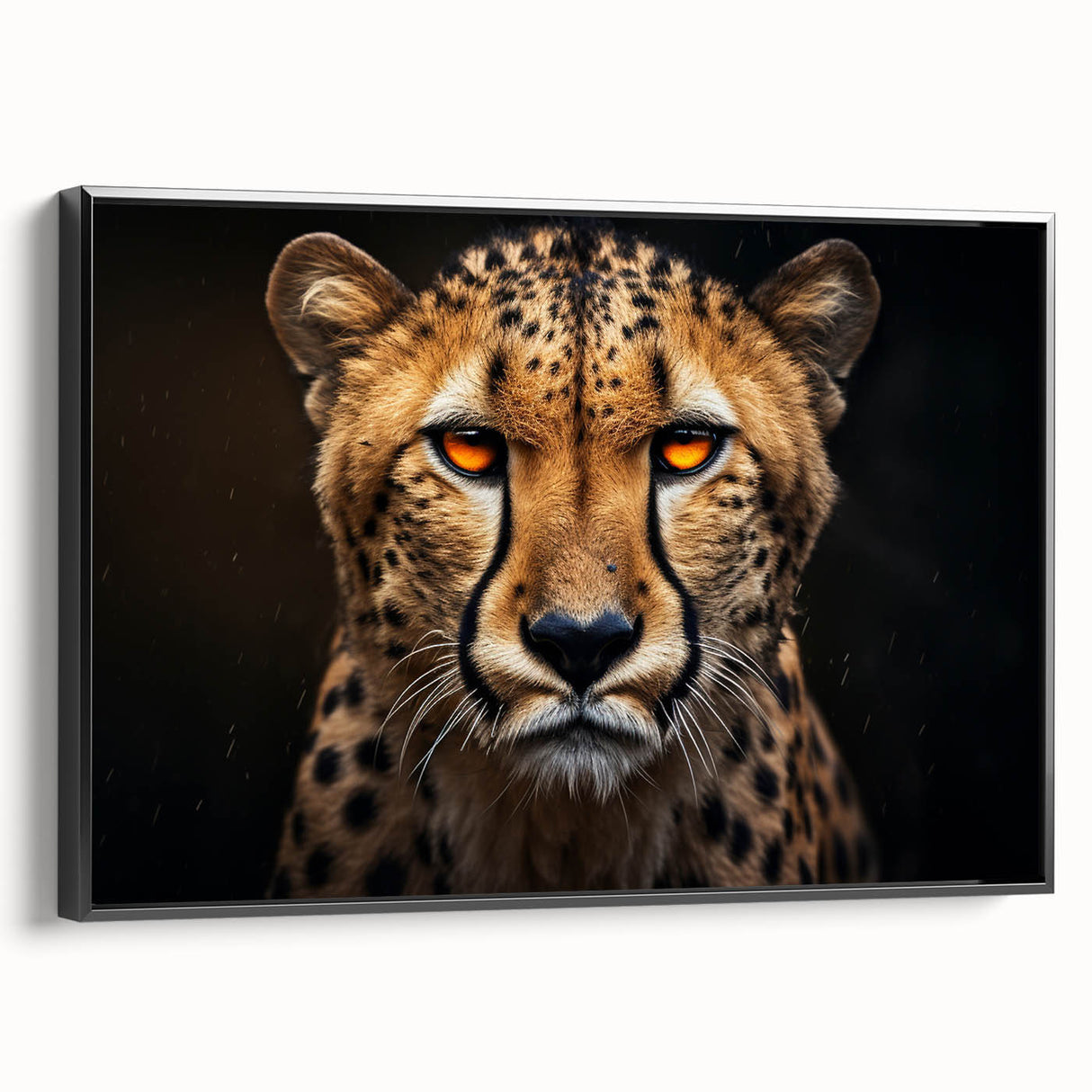 Framed wall art featuring a striking cheetah design in a side view, showcasing vibrant colors and intricate details, perfect for animal lovers and modern decor enthusiasts.