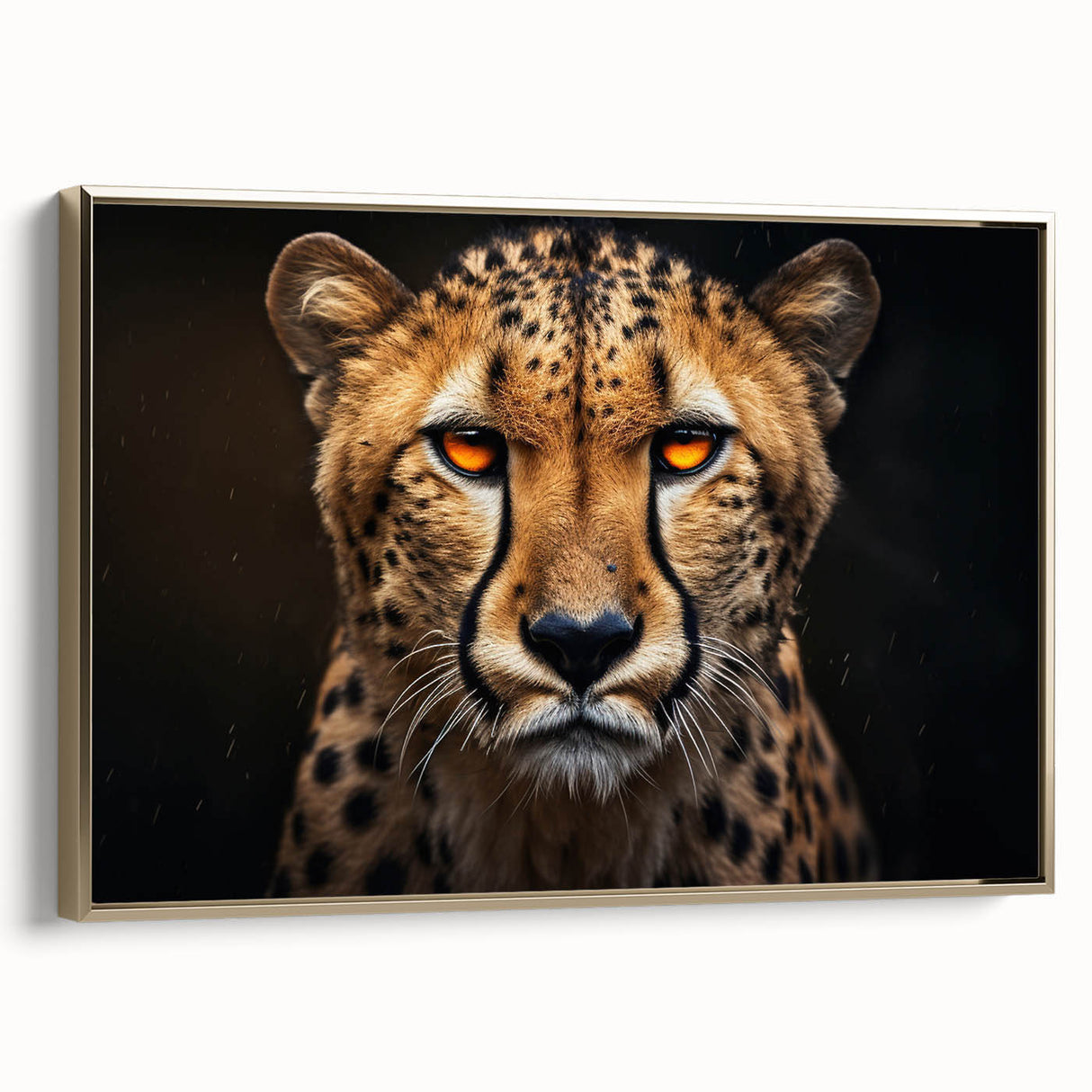 Framed canvas wall art featuring a striking cheetah design in gold tones, showcasing a side view of the majestic animal against a textured background, perfect for wildlife enthusiasts and home decor.