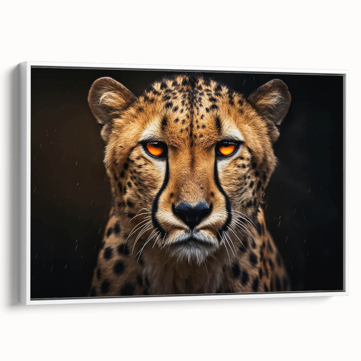 Framed canvas wall art showcasing a stunning side view of a cheetah in a natural setting, featuring vibrant colors and intricate details, perfect for wildlife enthusiasts.