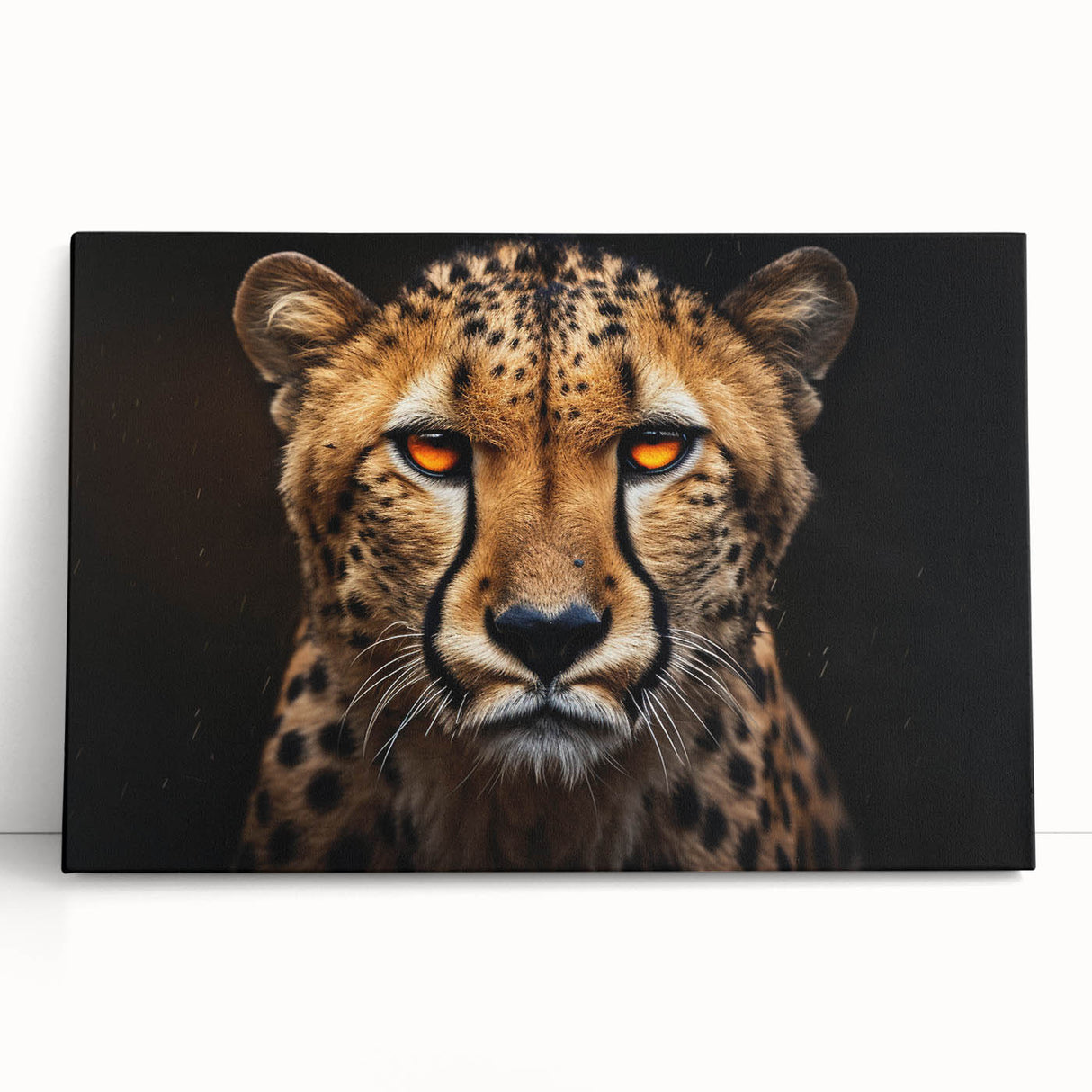 Cheetah wall art canvas featuring a vibrant, abstract design with bold colors, perfect for wildlife enthusiasts and modern decor lovers. Stretched for easy display.