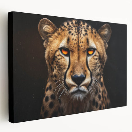 Stretched canvas featuring a side view of a sleek cheetah in a vibrant, colorful design, perfect for wildlife-themed room decor. Ideal for animal art enthusiasts.