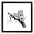 Cheetah-themed wall art design featuring a striking black frame and mat, showcasing a vibrant depiction of a cheetah in its natural habitat, perfect for wildlife enthusiasts.
