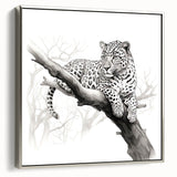 Framed canvas wall art showcasing a striking silver side view of a cheetah, ideal for animal lovers and modern home decor, enhancing any living space.