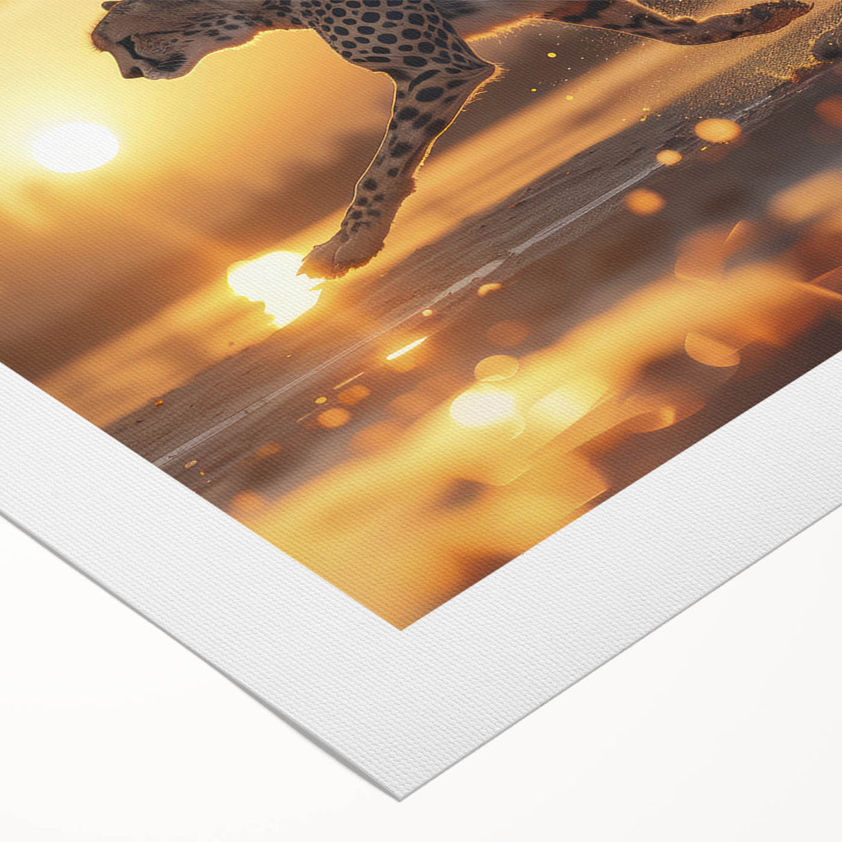 Cheetah design wall art on rolled canvas, showcasing a vibrant depiction of wildlife with intricate details and rich colors, ideal for nature-themed decor.