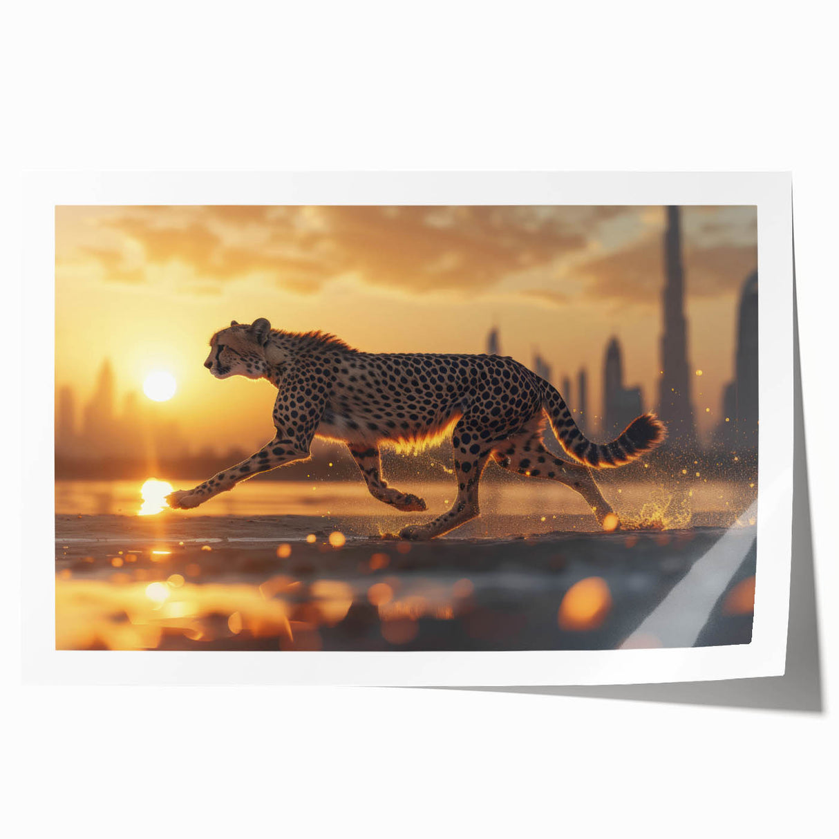 Cheetah design wall art print showcasing a vibrant, realistic illustration of a cheetah in a natural setting, perfect for wildlife enthusiasts and home decor.