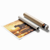 Cheetah-themed wall art print showcasing a vibrant, abstract design in earthy tones, rolled and packaged in a protective cardboard tube for easy display.