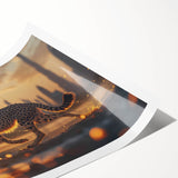 Cheetah-themed wall art print showcasing a vibrant and dynamic design, perfect for wildlife enthusiasts. Ideal for home decor or art collections, featuring rich colors and intricate details.