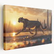 Stretched canvas wall art featuring a striking side view of a cheetah in a natural habitat, showcasing vibrant colors and intricate details, perfect for wildlife enthusiasts.
