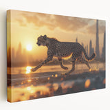 Stretched canvas wall art featuring a striking side view of a cheetah in a natural habitat, showcasing vibrant colors and intricate details, perfect for wildlife enthusiasts.