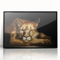 Framed acrylic wall art featuring a detailed black cougar design, showcasing its majestic profile against a sleek black background, perfect for wildlife enthusiasts.