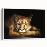 Framed wall art featuring a striking cougar design in a minimalist white frame, showcasing the wild animal's fierce expression and natural beauty, ideal for nature enthusiasts.