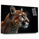 Acrylic wall art showcasing a side view of a majestic cougar in a vibrant natural setting, highlighting intricate details and bold colors, perfect for wildlife enthusiasts.