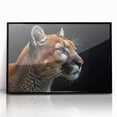 Framed acrylic wall art featuring a striking black cougar design against a minimalist background, perfect for modern wildlife decor in homes or offices.