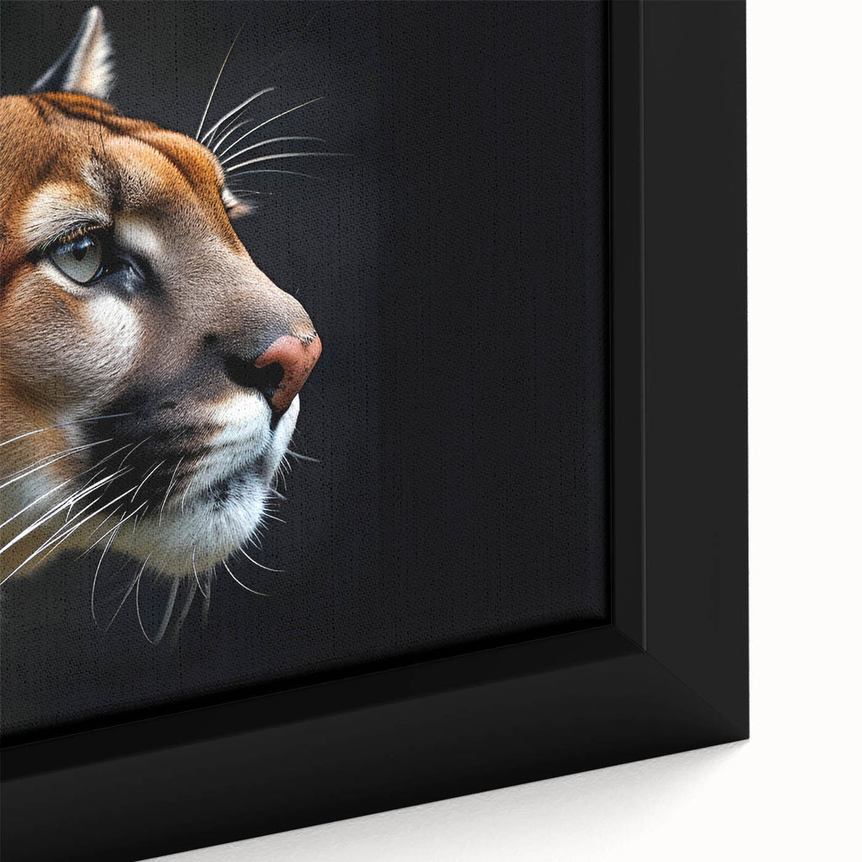 Close-up of a framed canvas wall art featuring a majestic cougar in a wild setting, showcasing vibrant colors and detailed textures, perfect for animal lovers and home decor enthusiasts.