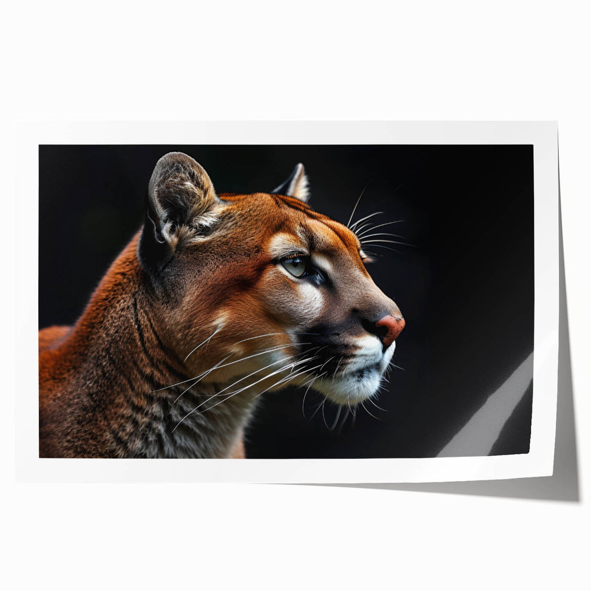 Cougar wall art print showcasing a striking design of a majestic cougar in its natural habitat, featuring vibrant colors and intricate details, perfect for wildlife enthusiasts.