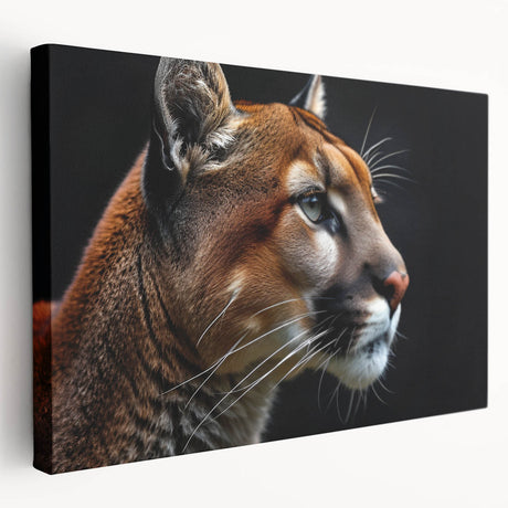 Stretched canvas wall art showcasing a majestic cougar in a vibrant wilderness setting, highlighting its detailed fur and natural colors, perfect for wildlife enthusiasts.