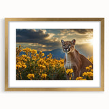 Elegant gold-framed wall art showcasing a detailed cougar design, perfect for wildlife enthusiasts. The art piece features a mat for added depth and sophistication, ideal for home decor.