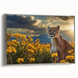 Framed wall art showcasing a stunning silver side view of a cougar design, perfect for enhancing home decor with wildlife-inspired aesthetics.
