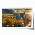 Cougar wall art print showcasing a detailed illustration of a majestic cougar in a natural setting, rolled and ready for display, perfect for wildlife enthusiasts.