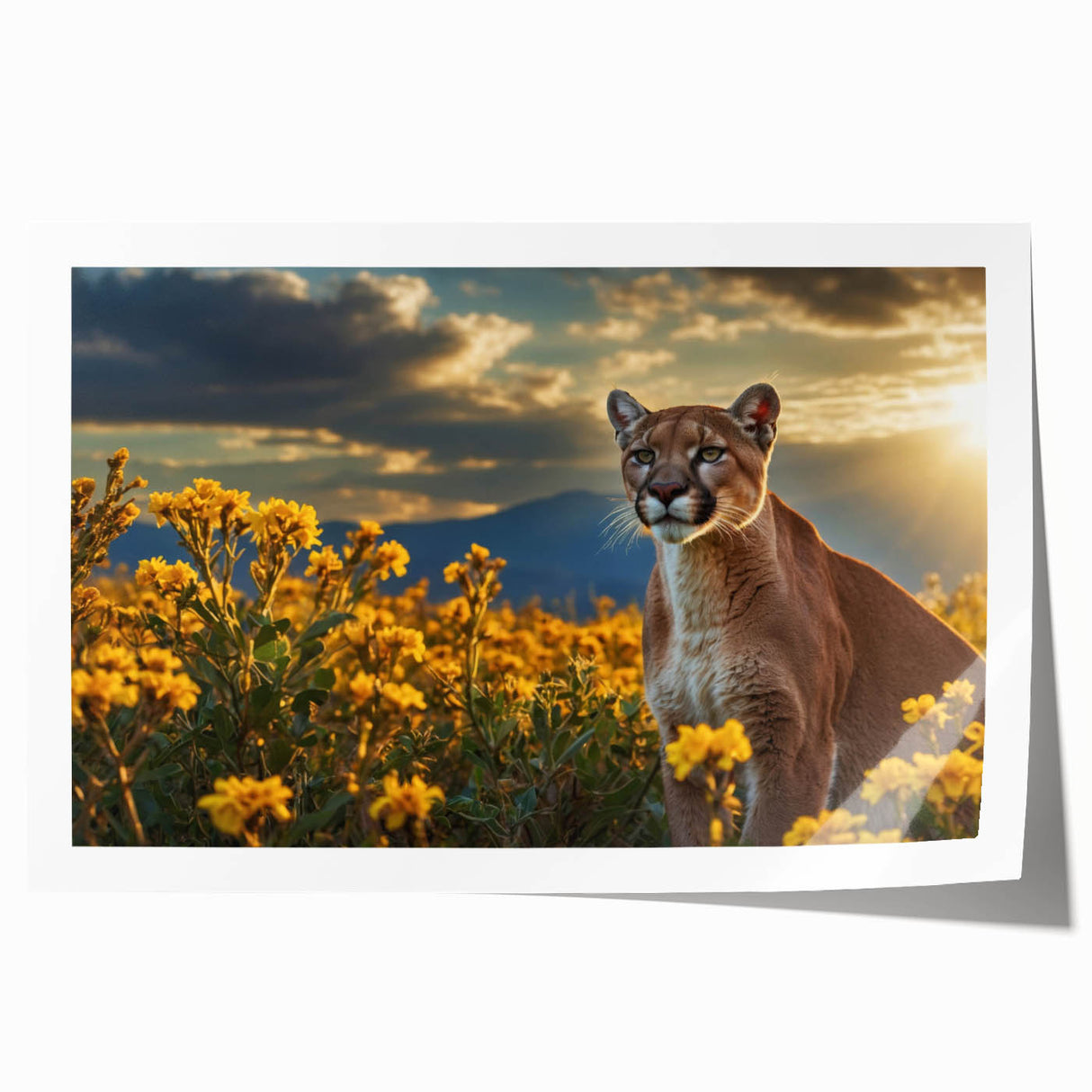 Cougar wall art print showcasing a detailed illustration of a majestic cougar in a natural setting, rolled and ready for display, perfect for wildlife enthusiasts.