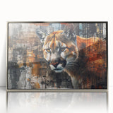 Framed wall art featuring a stunning silver-accented cougar design, showcasing vibrant colors and intricate details, perfect for wildlife enthusiasts and home decor.
